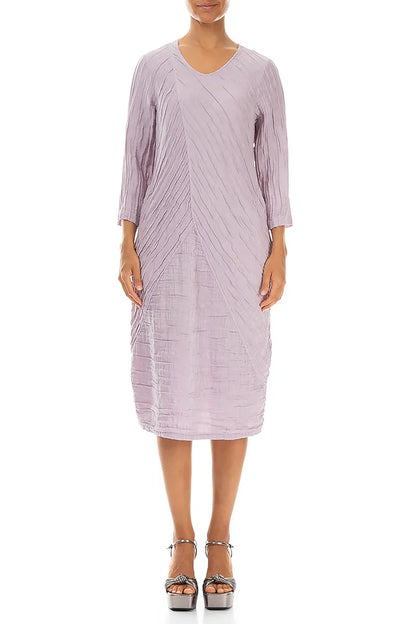 Crinkled Lilac Silk Linen Midi Dress 1