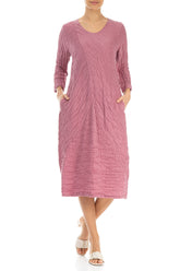 Crinkled Mauve Taupe Silk Linen Midi Dress 4