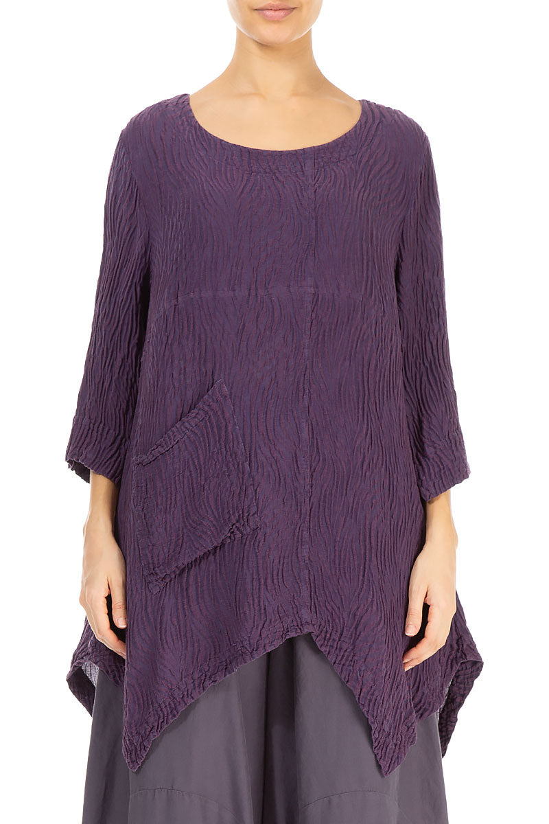 Crinkled Purple Waves Silk Linen Tunic 1