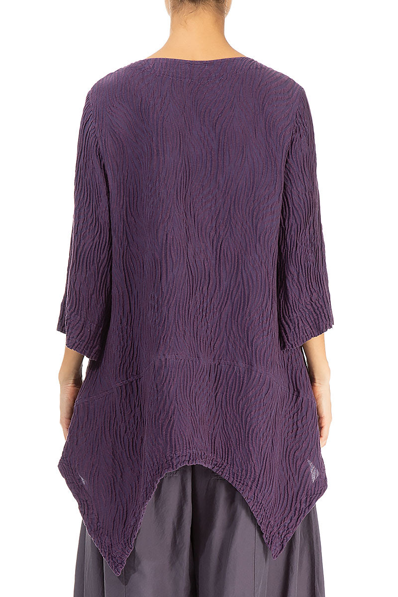 Crinkled Purple Waves Silk Linen Tunic 2