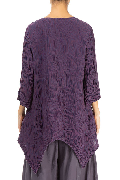 Crinkled Purple Waves Silk Linen Tunic 2