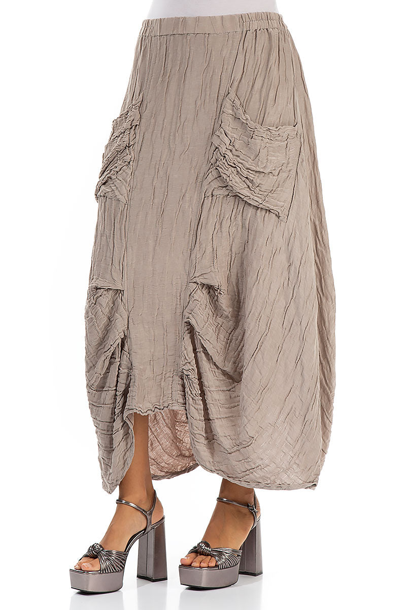 Crinkled Beige Silk Maxi Skirt 3
