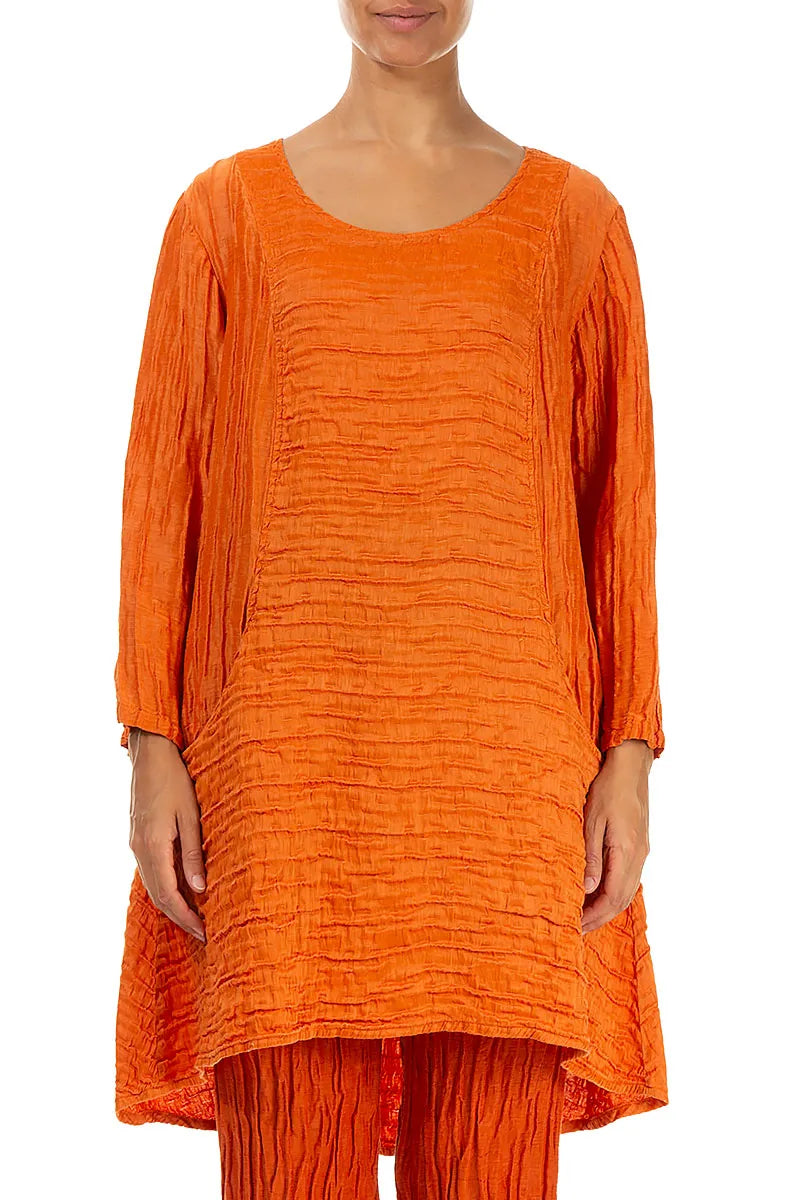 Crinkled Two Pockets Saffron Silk Linen Tunic 1