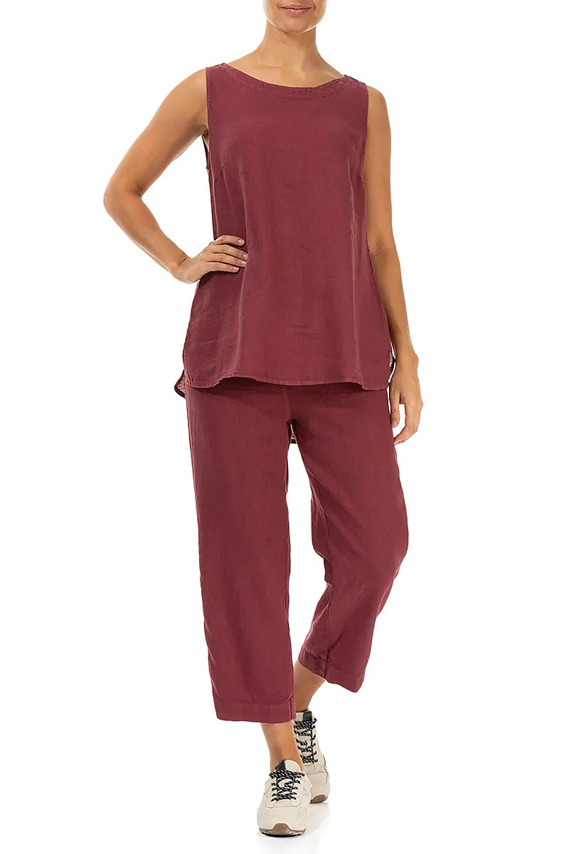 Cropped Antique Ruby Linen Trousers 4
