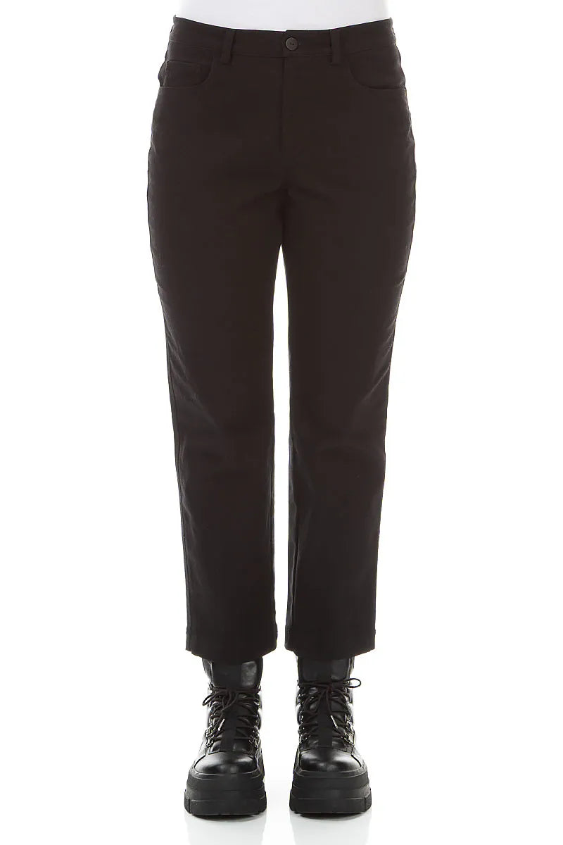 Cropped Black Denim Cotton Trousers 1