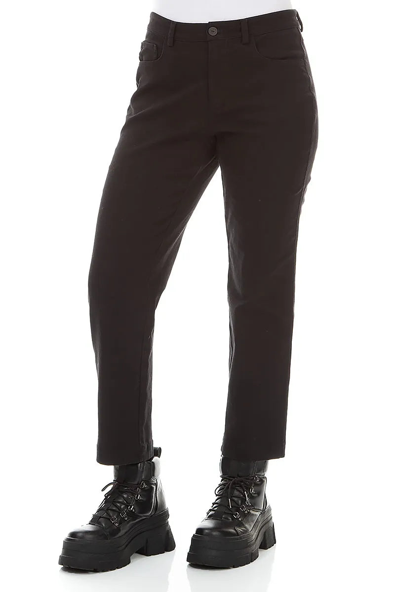 Cropped Black Denim Cotton Trousers 3