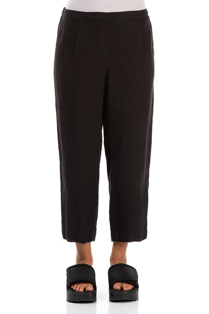Cropped Black Linen Trousers 1