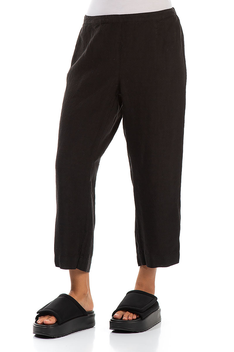 Cropped Black Linen Trousers 3