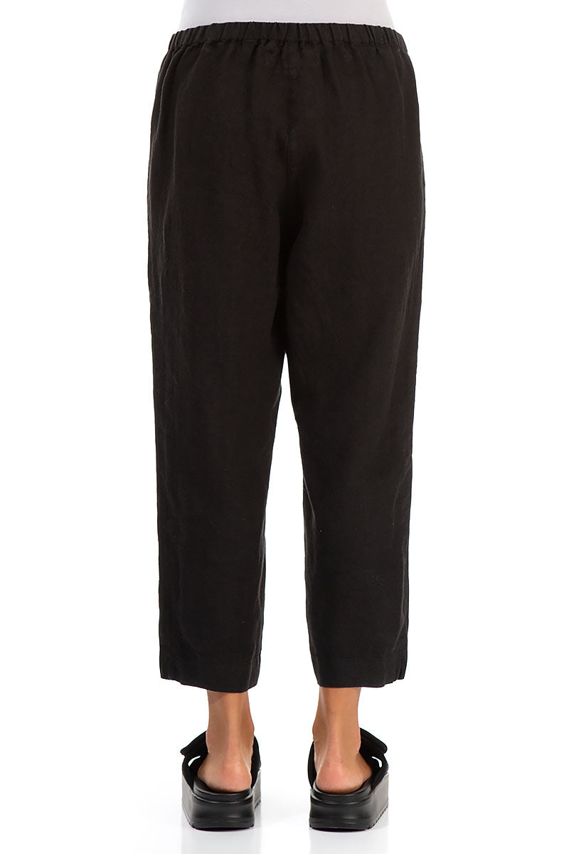 Cropped Black Linen Trousers 2
