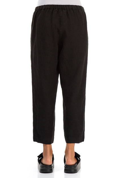 Cropped Black Linen Trousers 2