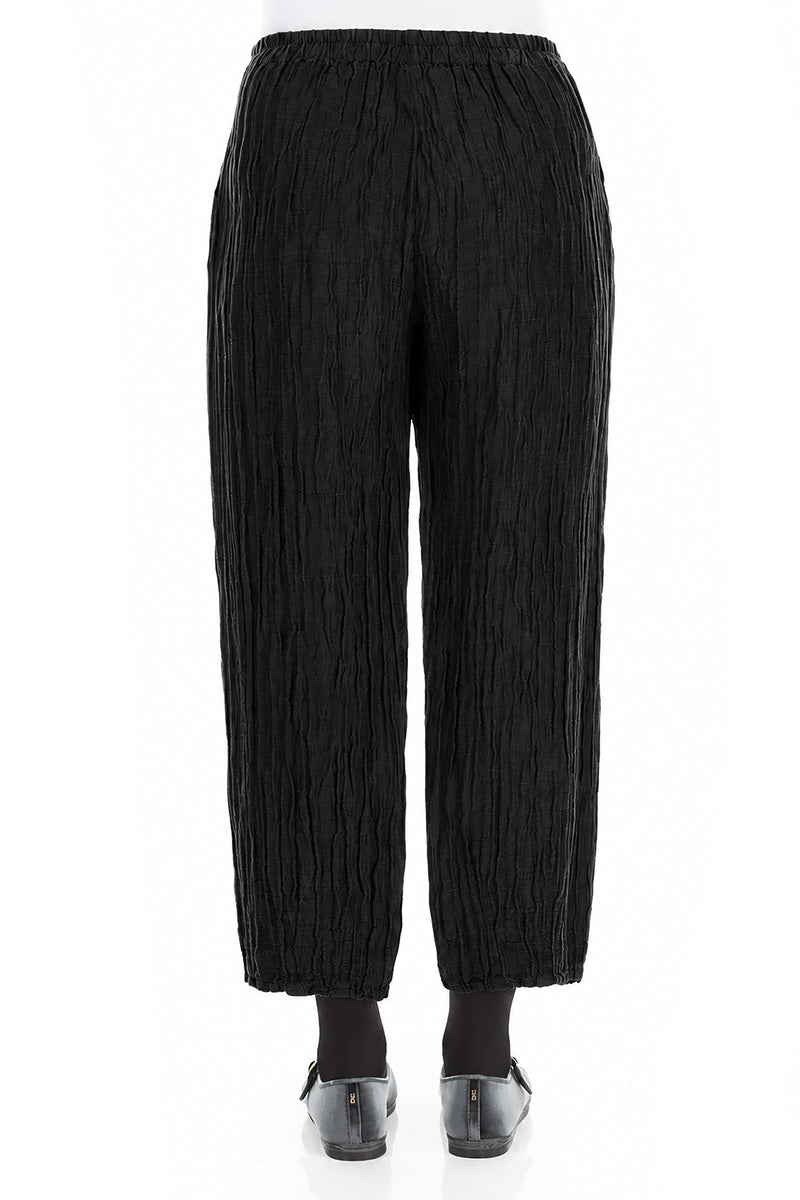 Cropped Crinkled Black Silk Linen Trousers 2