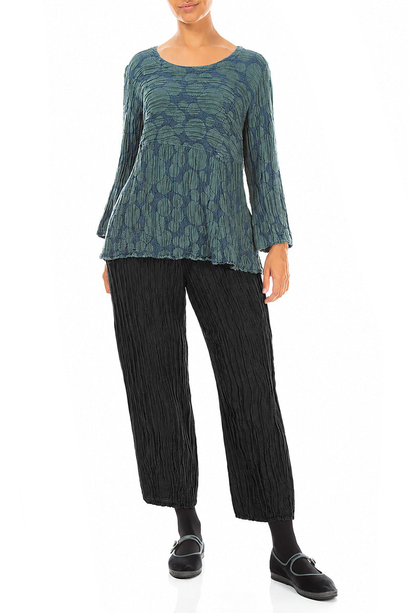 Cropped Crinkled Black Silk Linen Trousers 4