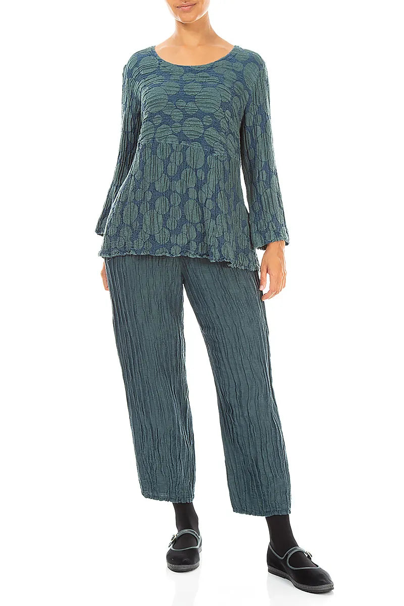 Cropped Crinkled Deep Turquoise Silk Linen Trousers 4