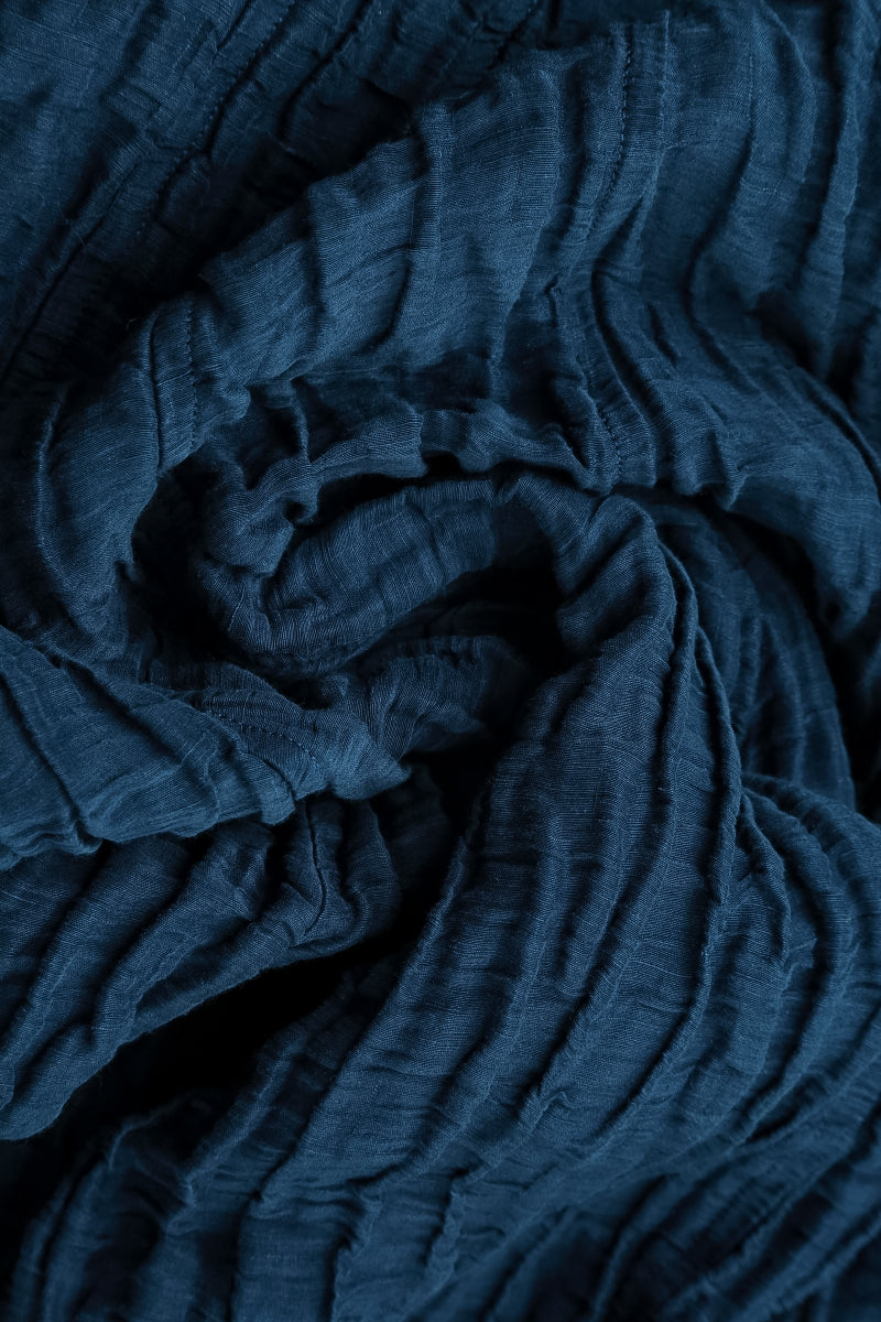 Cropped Crinkled Royal Blue Silk Linen Trousers 4