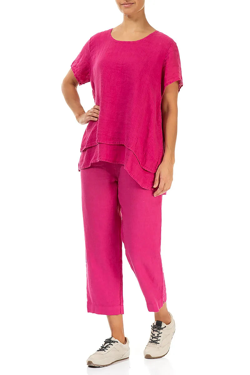 Cropped Fuchsia Linen Trousers 4
