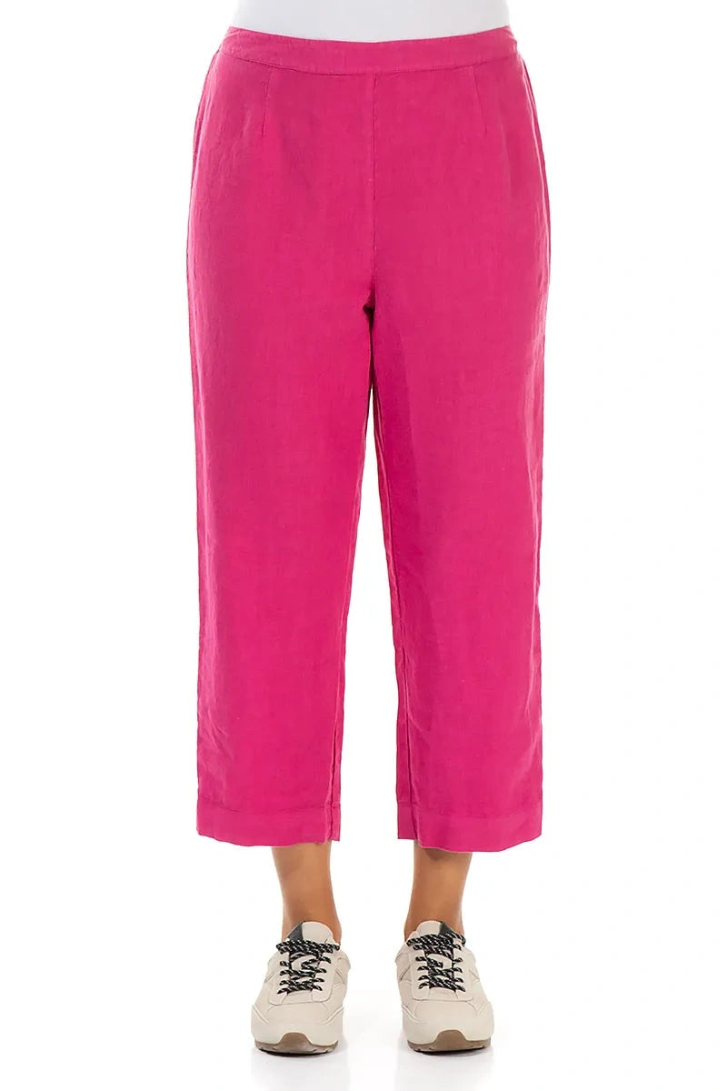 Cropped Fuchsia Linen Trousers 1