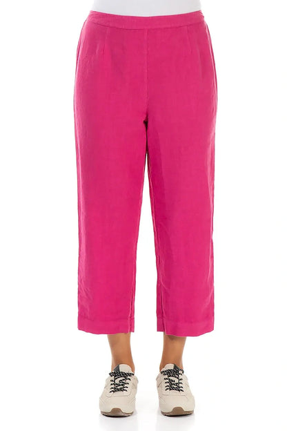 Cropped Fuchsia Linen Trousers 1