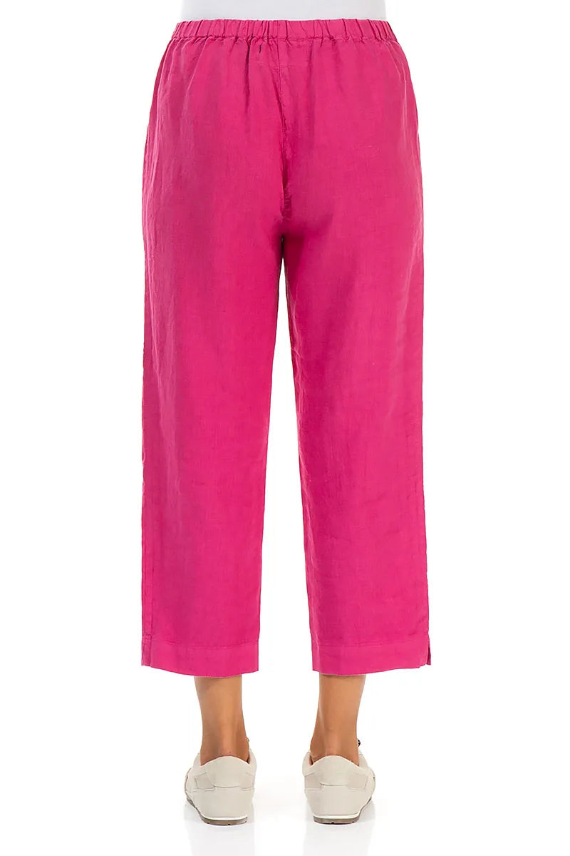 Cropped Fuchsia Linen Trousers 2