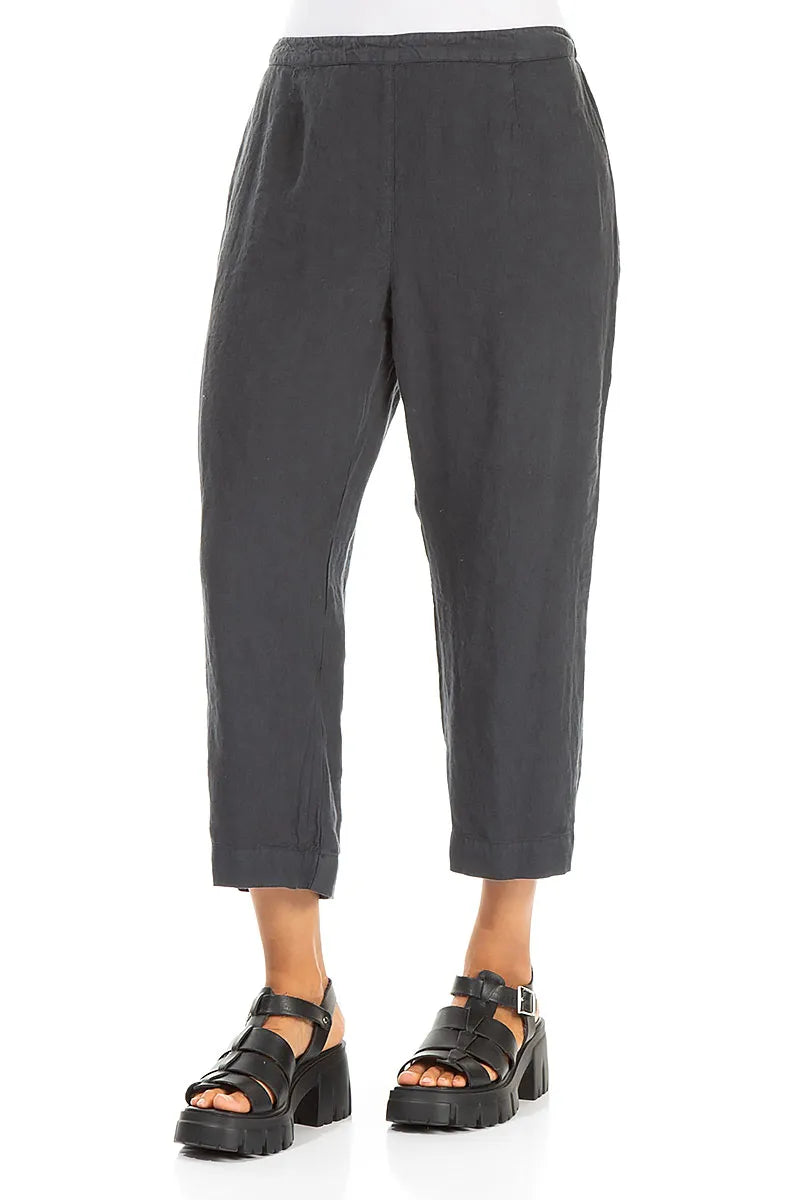 Cropped Graphite Linen Trousers