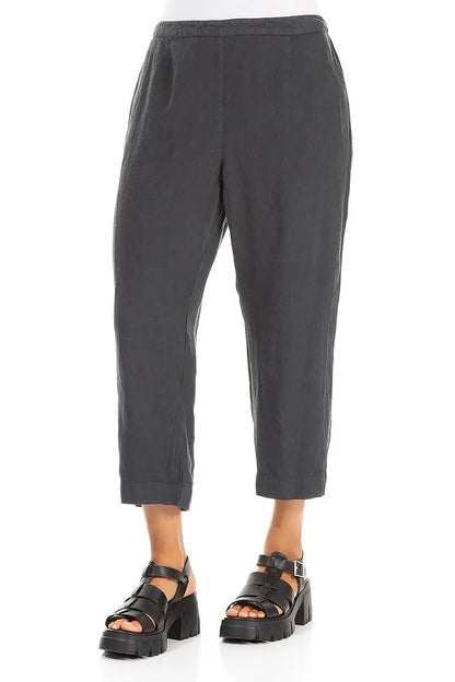 Cropped Graphite Linen Trousers