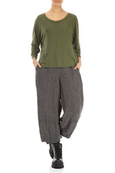 Cropped Loose Silver Sage Mélange Linen Trousers 4