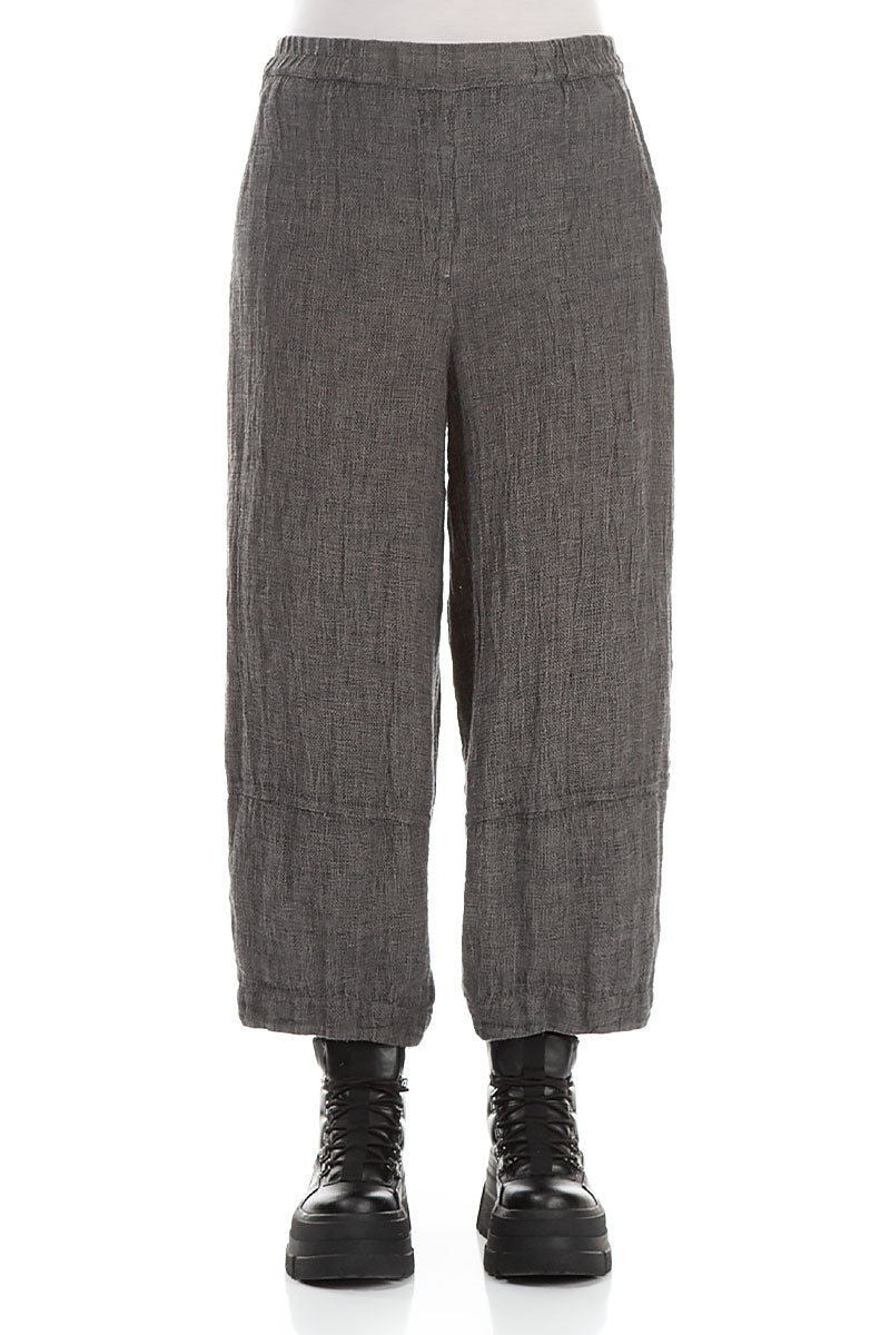 Cropped Loose Silver Sage Mélange Linen Trousers 1