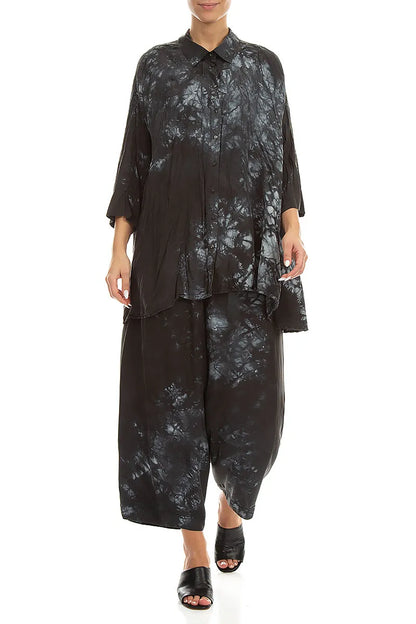 Cropped Loose Liquid Charcoal Pure Silk Trousers
