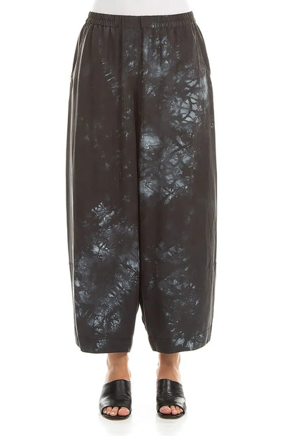 Cropped Loose Liquid Charcoal Pure Silk Trousers