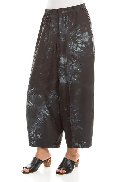Cropped Loose Liquid Charcoal Pure Silk Trousers