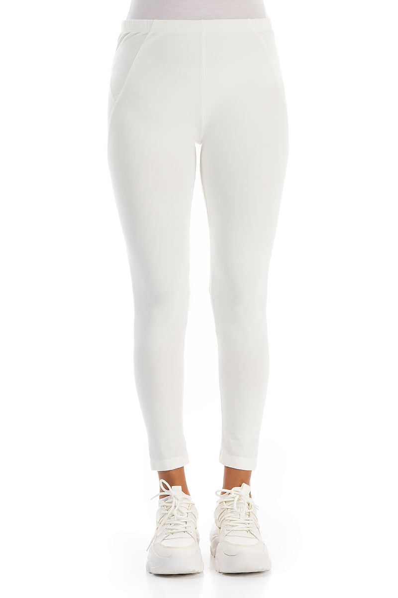 Cropped Off White Cotton Leggings 1