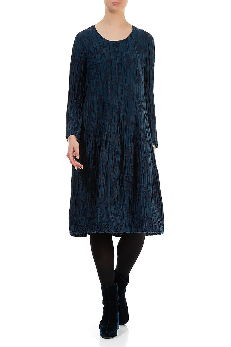 Balloon Navy Circle Silk Linen Dress 3