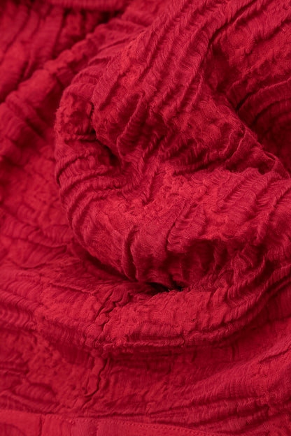 Chemisier en soie et lin rouge cerise à manches courtes et imprimé circulaire, manches courtes