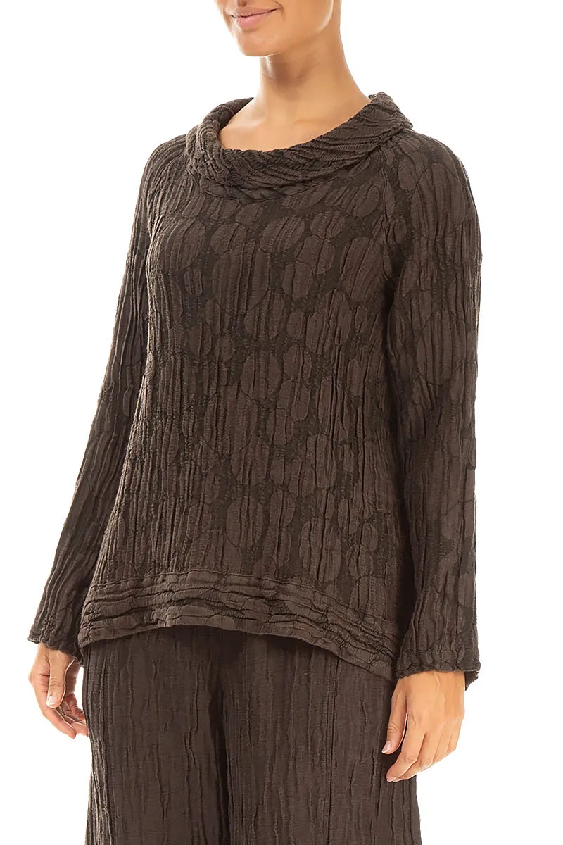 Long Sleeves Forest Brown Circle Silk Linen Blouse 3