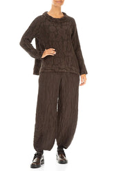 Long Sleeves Forest Brown Circle Silk Linen Blouse 4