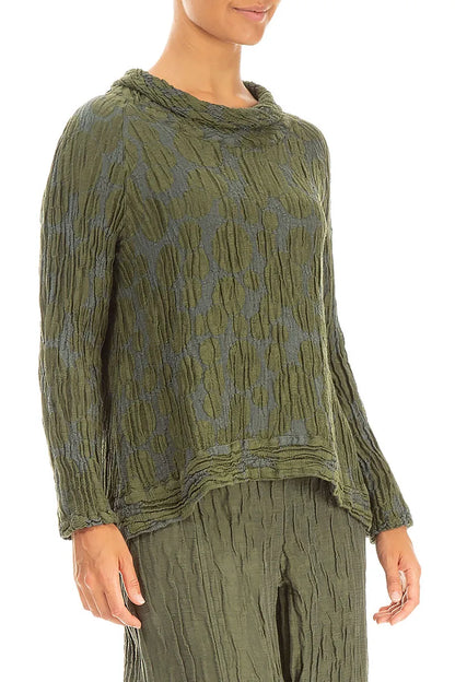 Long Sleeves Forest Mist Circle Silk Linen Blouse 3