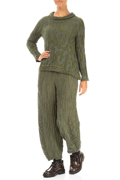 Long Sleeves Forest Mist Circle Silk Linen Blouse 4