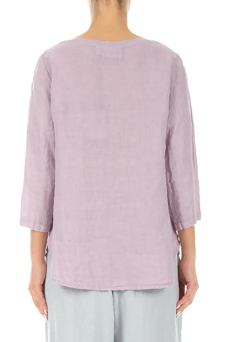 Cropped Sleeves Longer Back Lilac Linen Top 2