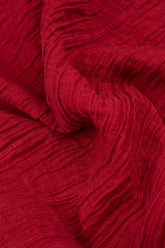 Cropped Sleeves Sweetheart Neck Crinkled Cherry Red Silk Blouse 5