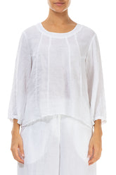 Cropped Sleeves White Linen Blouse 1