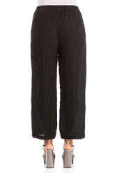 Cropped Straight Crinkled Black Silk Trousers 2