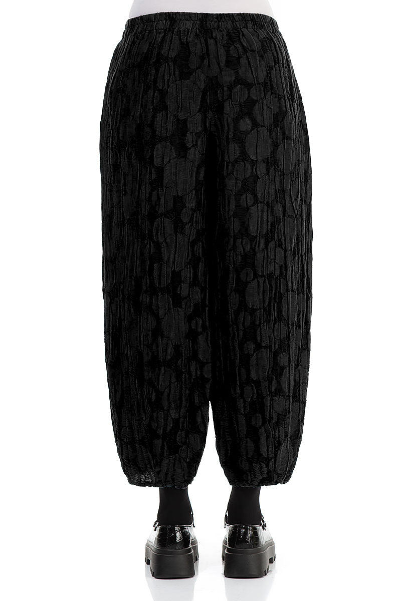 Cropped Taper Black Circle Silk Linen Trousers 2