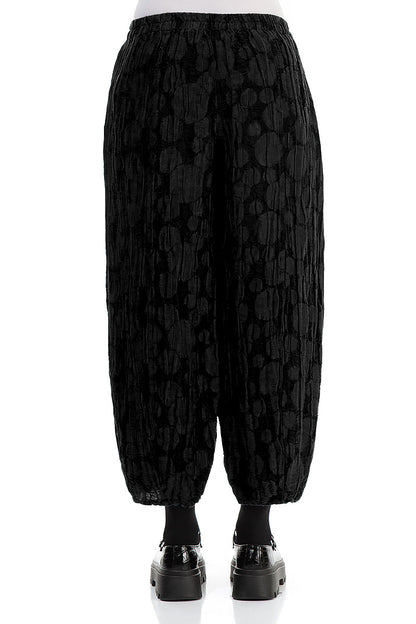 Cropped Taper Black Circle Silk Linen Trousers 2