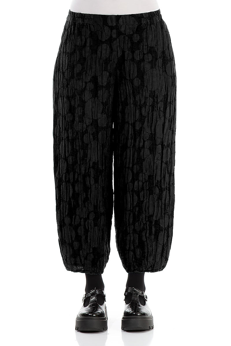 Cropped Taper Black Circle Silk Linen Trousers 1