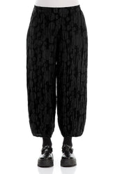 Cropped Taper Black Circle Silk Linen Trousers 1
