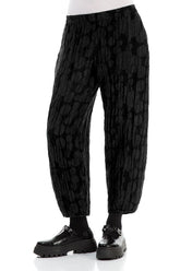 Cropped Taper Black Circle Silk Linen Trousers 3