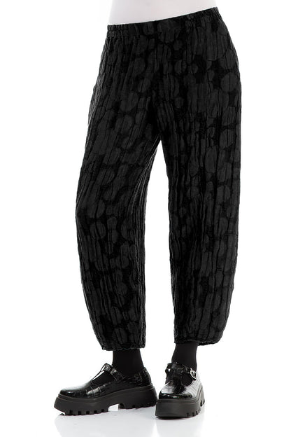 Cropped Taper Black Circle Silk Linen Trousers 3