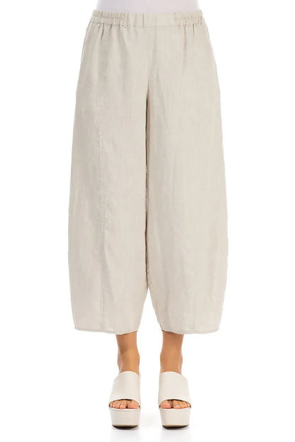 Cropped Taper Natural Linen Trousers 1