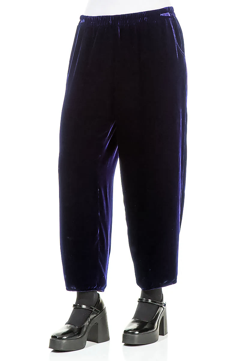 Cropped Taper Royal Purple Silk Velvet Trousers 3