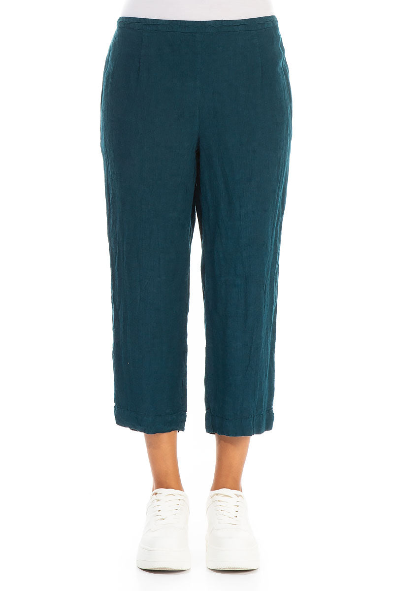 Cropped Teal Linen Trousers 1