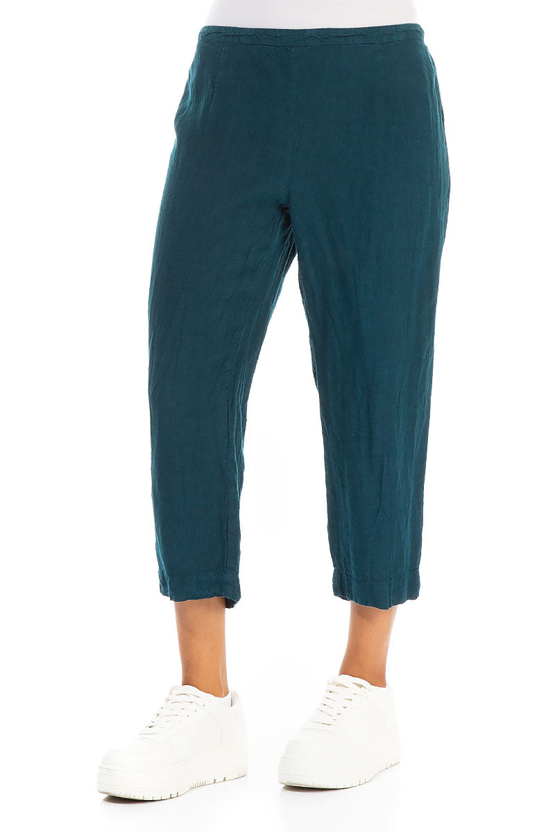 Cropped Teal Linen Trousers 3
